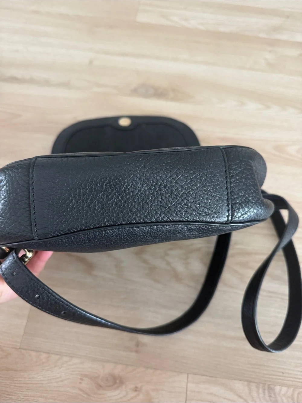 MICHAEL KORS Black Bedford Pebbled Leather Saddle Crossbody with Gold Hardware